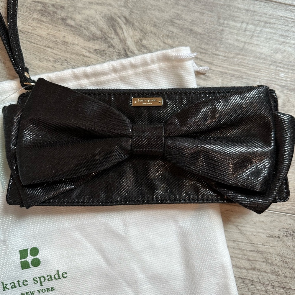 Vintage Kate Spade Bow Becca Tinseltown Black Shimmery Bow Wristlet Clutch